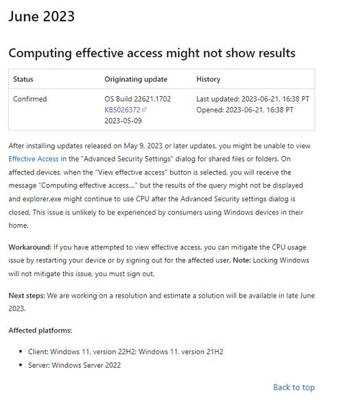 微軟承認 KB5026372 會導致 Windows 11 文件資源管理器 CPU 占用率異常,臨時解決方法是重啟